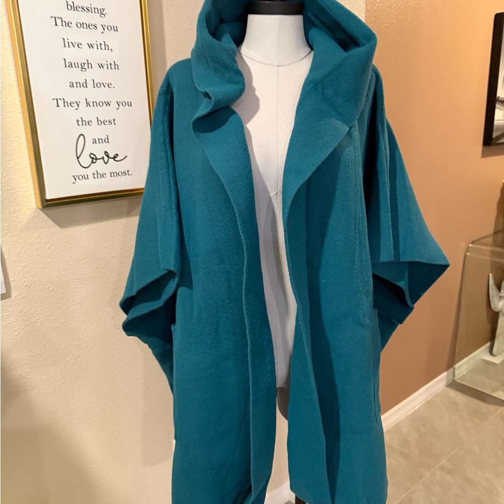 Free People Teal Hooded Cape